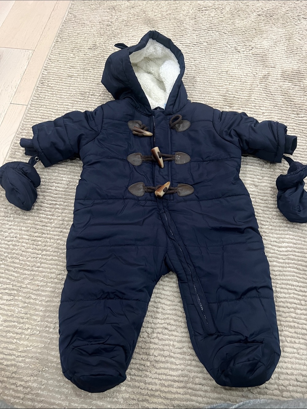Children's Place Baby Navy Hooded Snowsuit One-Piece with Mittens